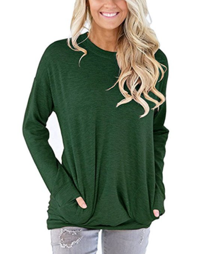 Women's Solid Color Loose Crew Neck Bat Sleeve T-Shirt