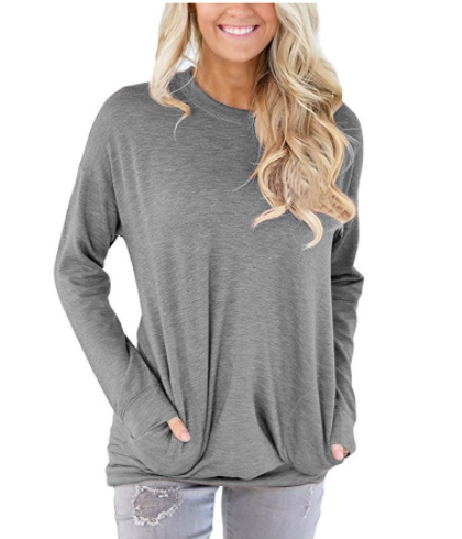 Women's Solid Color Loose Crew Neck Bat Sleeve T-Shirt