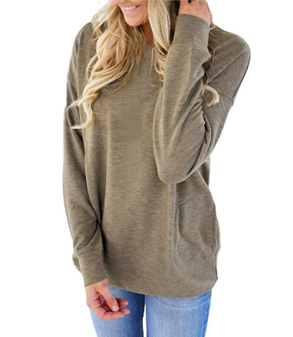 Women's Solid Color Loose Crew Neck Bat Sleeve T-Shirt