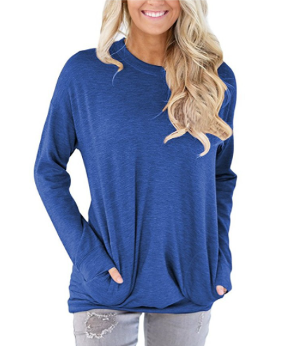 Women's Solid Color Loose Crew Neck Bat Sleeve T-Shirt
