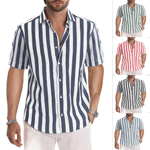New Men's Striped Casual Short Sleeve Shirts Trending Wish