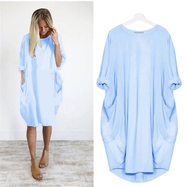 2023 New In-17 Colors Women Casual Loose Pocket Long Sleeves Dress Trending Wish