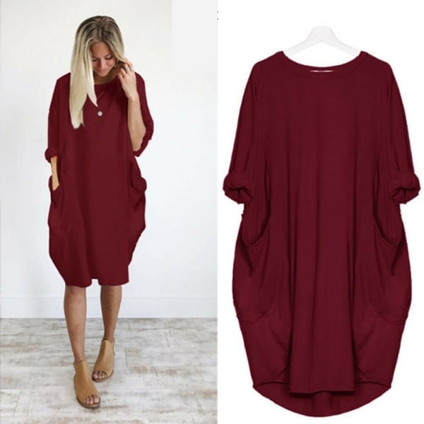 2023 New In-17 Colors Women Casual Loose Pocket Long Sleeves Dress Trending Wish