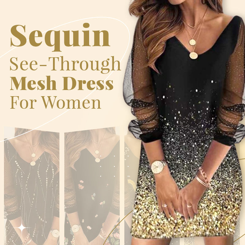 (New Products 50% Off Sale)Sequin See-Through Mesh Dress For Women Trending Wish
