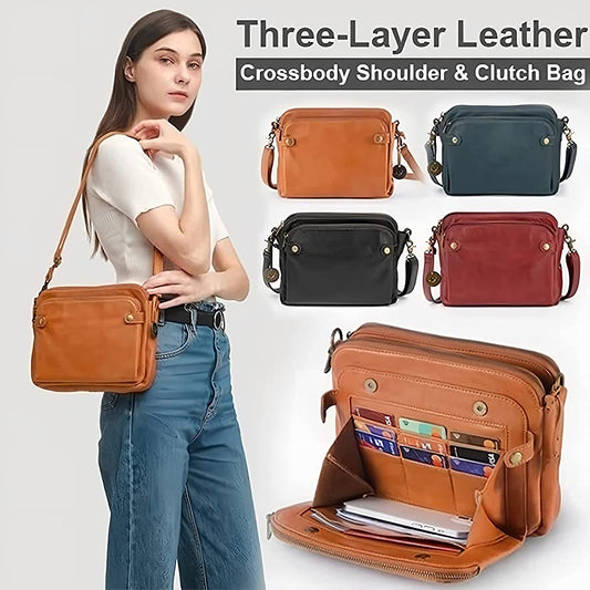 🔥Christmas Hot Sale 50% Off🔥Three-Layer Leather Crossbody Shoulder and Clutch Bag