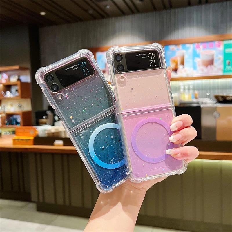 Magnetic Gradient Glitter Case Cover For Samsung Galaxy Flip4 Flip3 5G