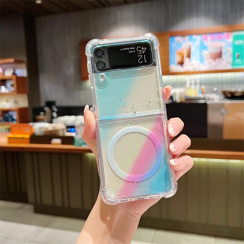 Magnetic Gradient Glitter Case Cover For Samsung Galaxy Flip4 Flip3 5G