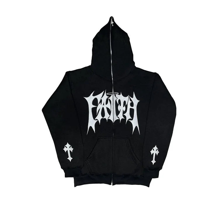 HOODED ZIP WITH EMBROIDERED LETTERS HOODIE