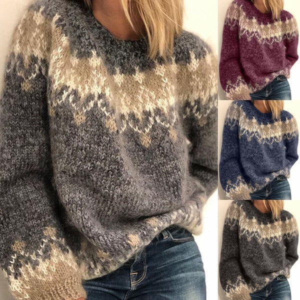 Women's Casual Loose Thick Needles Jacquard Sweater