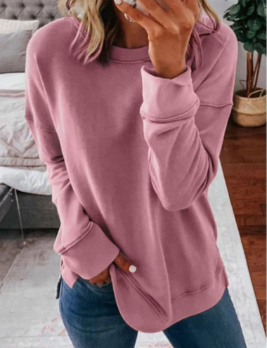 Ladies Autumn And Winter Top Loose Solid Color Long Sleeve T-shirt