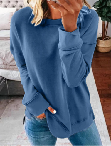 Ladies Autumn And Winter Top Loose Solid Color Long Sleeve T-shirt