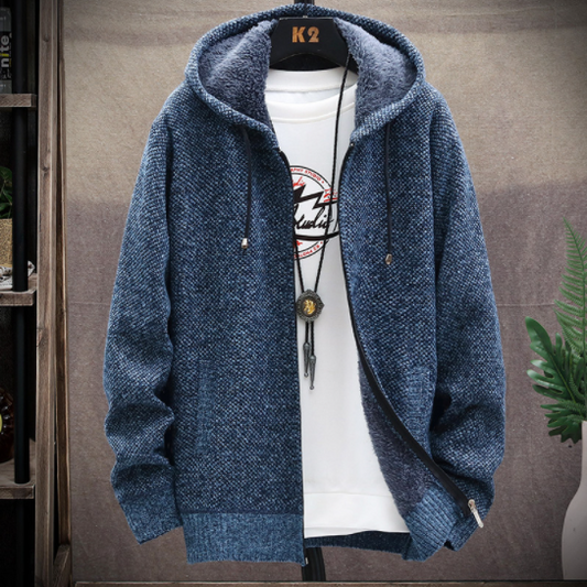 Men's hooded cardigan zipper knitted fleece thick coat