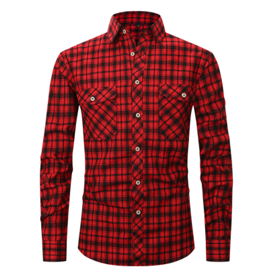 Men's Plaid Flannel Lapel Long Sleeve Shirt