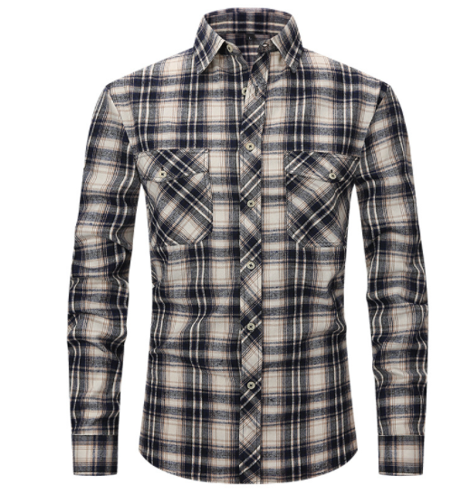 Men's Plaid Flannel Lapel Long Sleeve Shirt