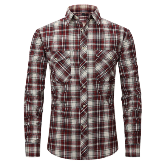 Men's Plaid Flannel Lapel Long Sleeve Shirt