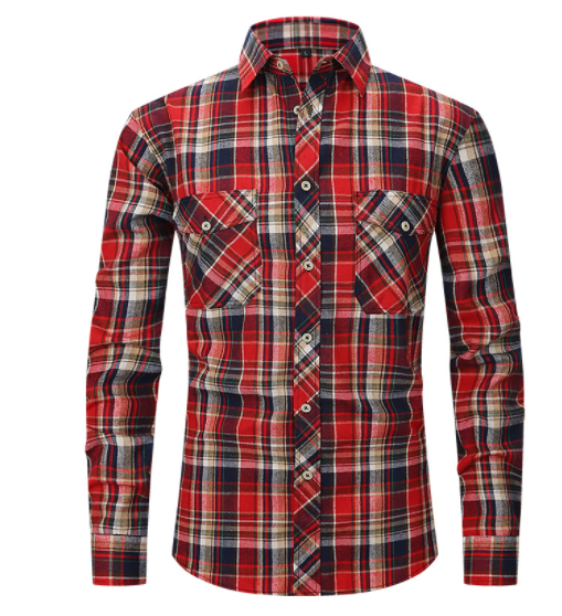 Men's Plaid Flannel Lapel Long Sleeve Shirt