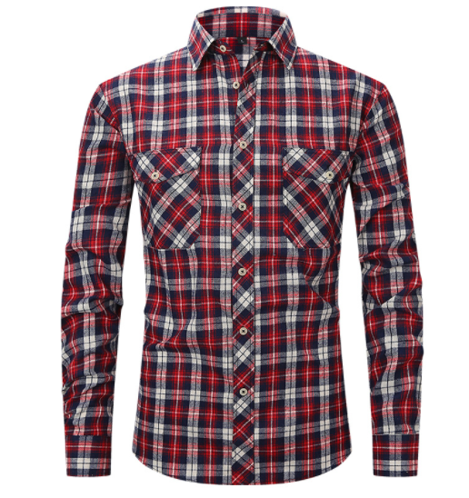 Men's Plaid Flannel Lapel Long Sleeve Shirt