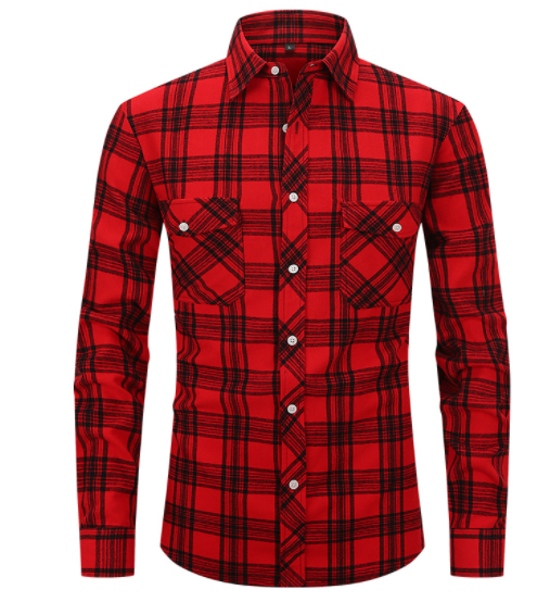 Men's Plaid Flannel Lapel Long Sleeve Shirt