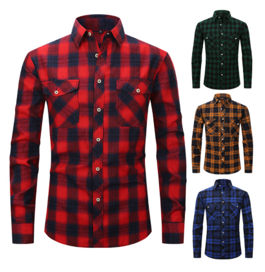 Men's Plaid Flannel Lapel Long Sleeve Shirt