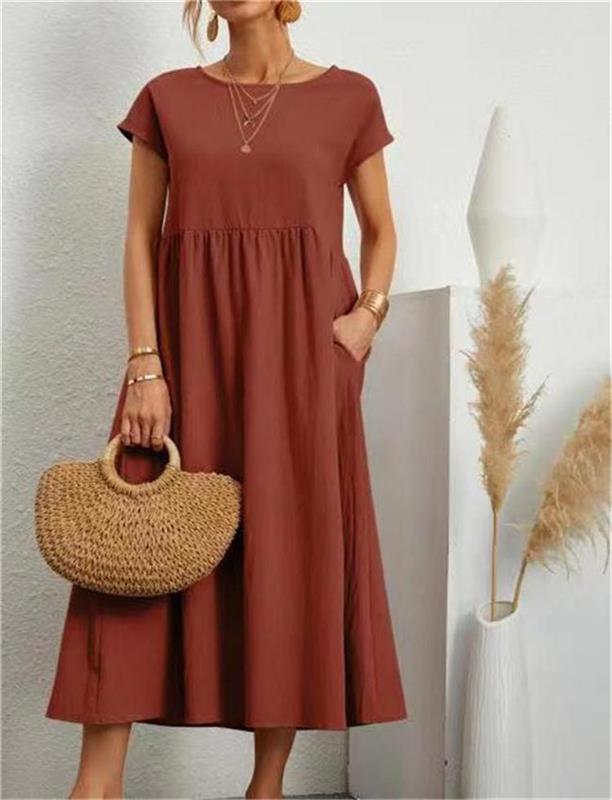 🔥Last Day Sale 49%🔥Spring Fashion Solid Color Cotton Linen Pocket Dress(Buy 2 free shipping)