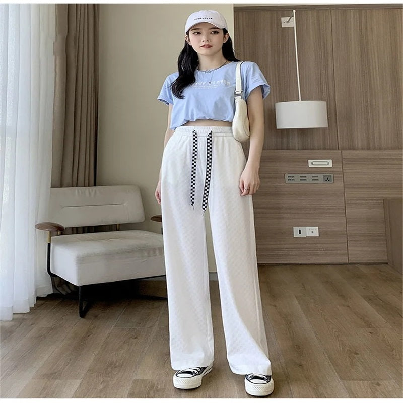 Ice Silk Checkered Wide Leg Pants