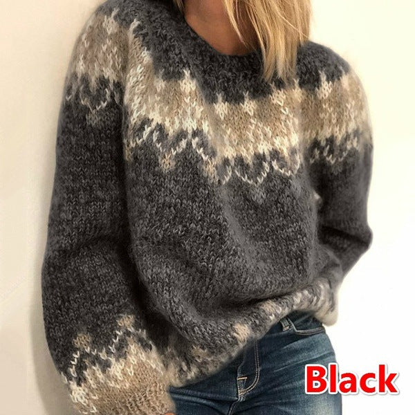 Women's Casual Loose Thick Needles Jacquard Sweater