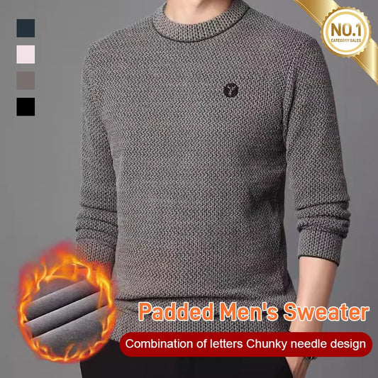 Men's Chunky Knit Letter Sweater with Fleece Lining