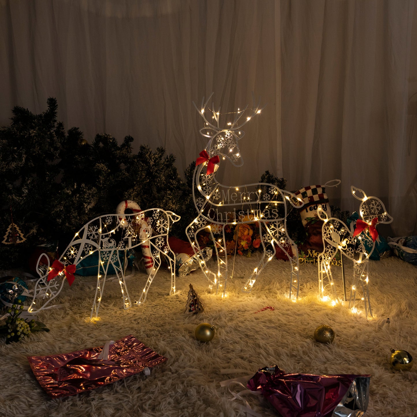 White Glitter Reindeer Christmas Light