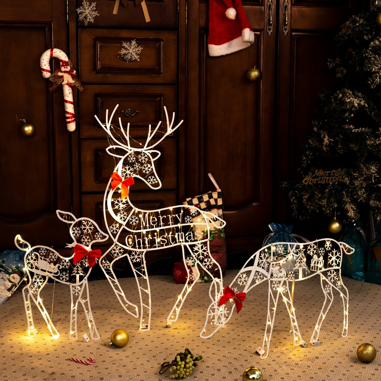 White Glitter Reindeer Christmas Light