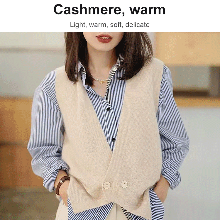 Women's vest made of cashmere with a deep V-neck