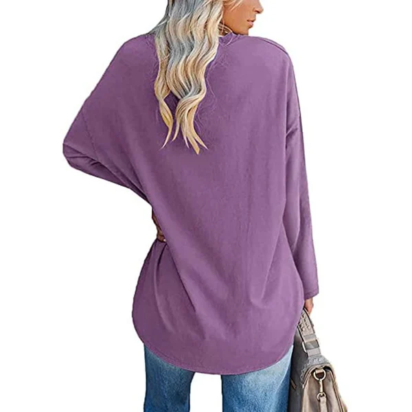 Women's loose long sleeve fashion V-neck knit top