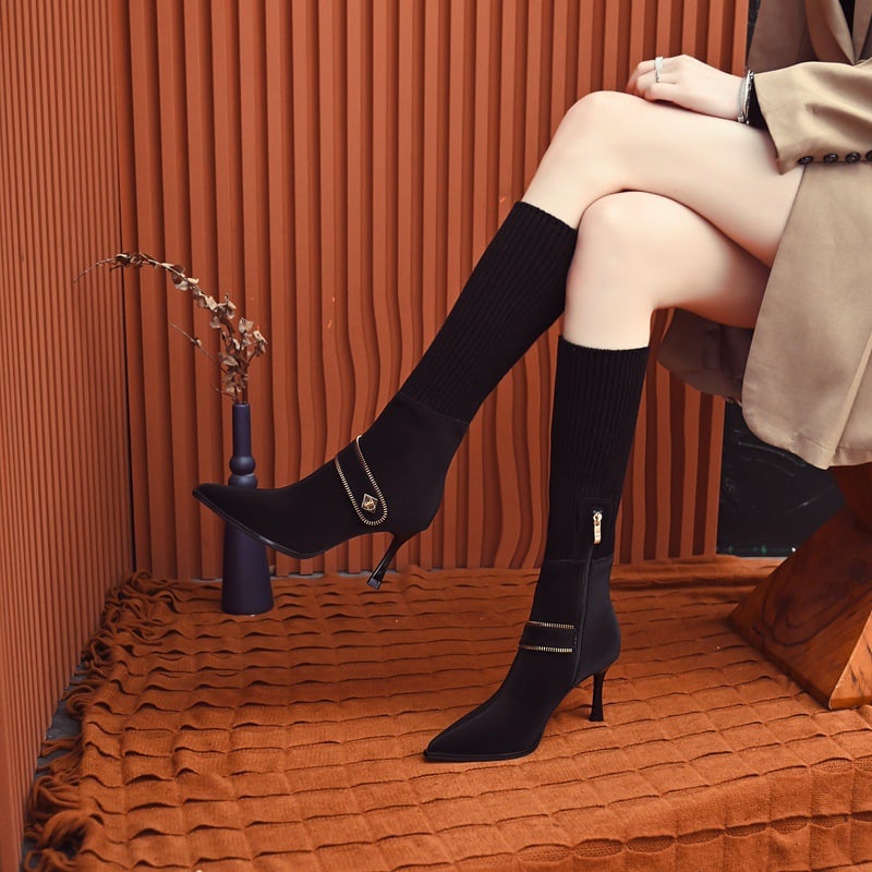🔥🔥💖2023 winter new Korean temperament fine heel pointed female boots high-heeled fashion boots